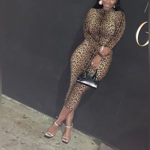 Leopard Long sleeve midi dress